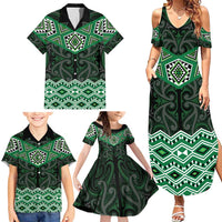New Zealand Aotearoa Family Matching Summer Maxi Dress and Hawaiian Shirt Green Taniko Art Maori Pattern LT05 - Polynesian Pride