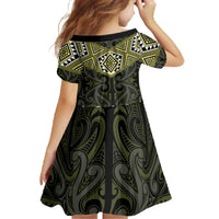 New Zealand Aotearoa Family Matching Off The Shoulder Long Sleeve Dress and Hawaiian Shirt Yellow Taniko Art Maori Pattern LT05 - Polynesian Pride