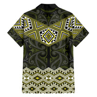 New Zealand Aotearoa Family Matching Off Shoulder Short Dress and Hawaiian Shirt Yellow Taniko Art Maori Pattern LT05 - Polynesian Pride