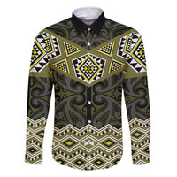 New Zealand Aotearoa Family Matching Summer Maxi Dress and Hawaiian Shirt Yellow Taniko Art Maori Pattern LT05 Dad's Shirt - Long Sleeve Yellow - Polynesian Pride