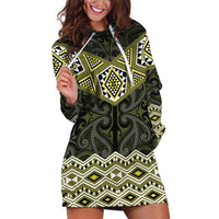 New Zealand Aotearoa Hoodie Dress Yellow Taniko Art Maori Pattern LT05 Yellow - Polynesian Pride