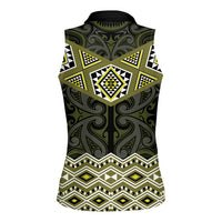 New Zealand Aotearoa Women Sleeveless Polo Shirt Yellow Taniko Art Maori Pattern LT05 - Polynesian Pride