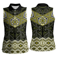 New Zealand Aotearoa Women Sleeveless Polo Shirt Yellow Taniko Art Maori Pattern LT05 - Polynesian Pride