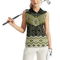 New Zealand Aotearoa Women Sleeveless Polo Shirt Yellow Taniko Art Maori Pattern LT05 - Polynesian Pride