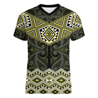 New Zealand Aotearoa Women V-Neck T-Shirt Yellow Taniko Art Maori Pattern LT05 Female Yellow - Polynesian Pride