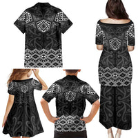 New Zealand Aotearoa Family Matching Puletasi and Hawaiian Shirt Black Taniko Art Maori Pattern LT05 - Polynesian Pride