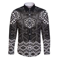 New Zealand Aotearoa Family Matching Short Sleeve Bodycon Dress and Hawaiian Shirt Black Taniko Art Maori Pattern LT05 Dad's Shirt - Long Sleeve Black - Polynesian Pride