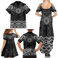 New Zealand Aotearoa Family Matching Summer Maxi Dress and Hawaiian Shirt Black Taniko Art Maori Pattern LT05 - Polynesian Pride