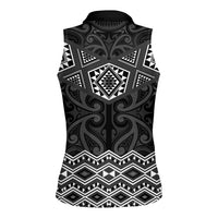 New Zealand Aotearoa Women Sleeveless Polo Shirt Black Taniko Art Maori Pattern LT05 - Polynesian Pride