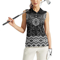New Zealand Aotearoa Women Sleeveless Polo Shirt Black Taniko Art Maori Pattern LT05 - Polynesian Pride