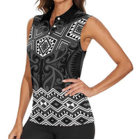New Zealand Aotearoa Women Sleeveless Polo Shirt Black Taniko Art Maori Pattern LT05 - Polynesian Pride