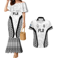 Custom Fiji 2026 Rugby Couples Matching Mermaid Dress and Hawaiian Shirt Fijian Tapa Pattern LT05 White - Polynesian Pride
