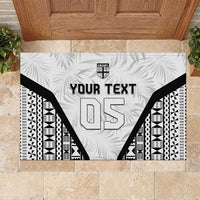 Custom Fiji 2026 Rugby Rubber Doormat Fijian Tapa Pattern LT05 White - Polynesian Pride