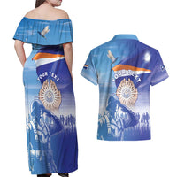 Personalised Marshall Islands Remembrance Day Couples Matching Off Shoulder Maxi Dress and Hawaiian Shirt We Will Always Remember