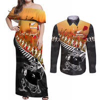 New Zealand ANZAC Rugby Couples Matching Off Shoulder Maxi Dress and Long Sleeve Button Shirt Soldier Fern With Kiwi Bird LT05 Black - Polynesian Pride