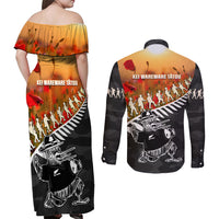 New Zealand ANZAC Rugby Couples Matching Off Shoulder Maxi Dress and Long Sleeve Button Shirt Soldier Fern With Kiwi Bird LT05 - Polynesian Pride
