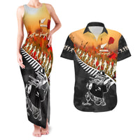 New Zealand ANZAC Rugby Couples Matching Tank Maxi Dress and Hawaiian Shirt Soldier Fern With Kiwi Bird LT05 Black - Polynesian Pride