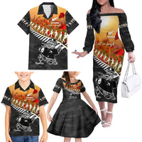 New Zealand ANZAC Rugby Family Matching Off The Shoulder Long Sleeve Dress and Hawaiian Shirt Soldier Fern With Kiwi Bird LT05 - Polynesian Pride