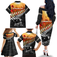 New Zealand ANZAC Rugby Family Matching Off The Shoulder Long Sleeve Dress and Hawaiian Shirt Soldier Fern With Kiwi Bird LT05 - Polynesian Pride