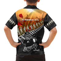 New Zealand ANZAC Rugby Family Matching Off Shoulder Short Dress and Hawaiian Shirt Soldier Fern With Kiwi Bird LT05 - Polynesian Pride