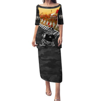 New Zealand ANZAC Rugby Family Matching Puletasi and Hawaiian Shirt Soldier Fern With Kiwi Bird LT05 Mom's Dress Black - Polynesian Pride