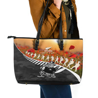 New Zealand ANZAC Rugby Leather Tote Bag Soldier Fern With Kiwi Bird LT05 - Polynesian Pride