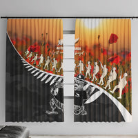 New Zealand ANZAC Rugby Window Curtain Soldier Fern With Kiwi Bird LT05 With Hooks Black - Polynesian Pride