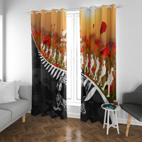New Zealand ANZAC Rugby Window Curtain Soldier Fern With Kiwi Bird LT05 With Grommets Black - Polynesian Pride