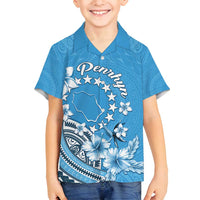 Personalised Penrhyn Gospel Day Family Matching Long Sleeve Bodycon Dress and Hawaiian Shirt Cook Islands Tribal Pattern LT05 Son's Shirt Blue - Polynesian Pride