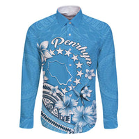 Personalised Penrhyn Gospel Day Family Matching Mermaid Dress and Hawaiian Shirt Cook Islands Tribal Pattern LT05 Dad's Shirt - Long Sleeve Blue - Polynesian Pride