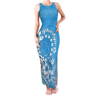 Personalised Penrhyn Gospel Day Family Matching Tank Maxi Dress and Hawaiian Shirt Cook Islands Tribal Pattern LT05 Mom's Dress Blue - Polynesian Pride
