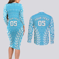 Custom Cook Islands Mauke Couples Matching Long Sleeve Bodycon Dress and Long Sleeve Button Shirt Polynesian Tribal Tattoo LT05 - Polynesian Pride