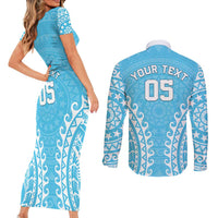 Custom Cook Islands Mauke Couples Matching Short Sleeve Bodycon Dress and Long Sleeve Button Shirt Polynesian Tribal Tattoo LT05 - Polynesian Pride