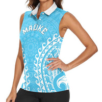 Custom Cook Islands Mauke Women Sleeveless Polo Shirt Polynesian Tribal Tattoo LT05 - Polynesian Pride