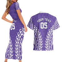 Custom Cook Islands Rarotonga Couples Matching Short Sleeve Bodycon Dress and Hawaiian Shirt Polynesian Tribal Tattoo LT05 - Polynesian Pride