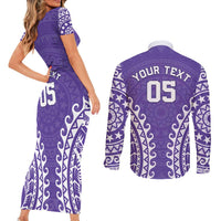 Custom Cook Islands Rarotonga Couples Matching Short Sleeve Bodycon Dress and Long Sleeve Button Shirt Polynesian Tribal Tattoo LT05 - Polynesian Pride