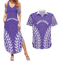 Custom Cook Islands Rarotonga Couples Matching Summer Maxi Dress and Hawaiian Shirt Polynesian Tribal Tattoo LT05 Purple - Polynesian Pride