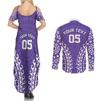 Custom Cook Islands Rarotonga Couples Matching Summer Maxi Dress and Long Sleeve Button Shirt Polynesian Tribal Tattoo LT05 - Polynesian Pride