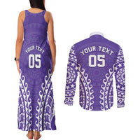 Custom Cook Islands Rarotonga Couples Matching Tank Maxi Dress and Long Sleeve Button Shirt Polynesian Tribal Tattoo LT05 - Polynesian Pride