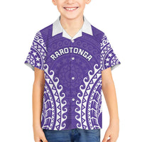 Custom Cook Islands Rarotonga Family Matching Long Sleeve Bodycon Dress and Hawaiian Shirt Polynesian Tribal Tattoo LT05 Son's Shirt Purple - Polynesian Pride