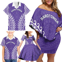 Custom Cook Islands Rarotonga Family Matching Off Shoulder Short Dress and Hawaiian Shirt Polynesian Tribal Tattoo LT05 - Polynesian Pride