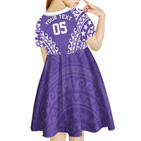 Custom Cook Islands Rarotonga Kid Short Sleeve Dress Polynesian Tribal Tattoo