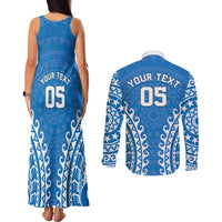 Custom Cook Islands Pukapuka Couples Matching Tank Maxi Dress and Long Sleeve Button Shirt Polynesian Tribal Tattoo LT05 - Polynesian Pride