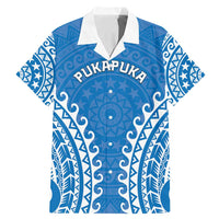 Custom Cook Islands Pukapuka Family Matching Mermaid Dress and Hawaiian Shirt Polynesian Tribal Tattoo LT05 Dad's Shirt - Short Sleeve Blue - Polynesian Pride