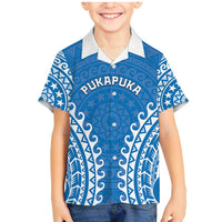 Custom Cook Islands Pukapuka Family Matching Mermaid Dress and Hawaiian Shirt Polynesian Tribal Tattoo LT05 Son's Shirt Blue - Polynesian Pride