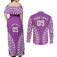 Custom Cook Islands Mangaia Couples Matching Off Shoulder Maxi Dress and Long Sleeve Button Shirt Polynesian Tribal Tattoo LT05 - Polynesian Pride