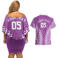 Custom Cook Islands Mangaia Couples Matching Off Shoulder Short Dress and Hawaiian Shirt Polynesian Tribal Tattoo