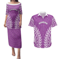 Custom Cook Islands Mangaia Couples Matching Puletasi and Hawaiian Shirt Polynesian Tribal Tattoo