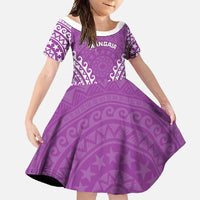 Custom Cook Islands Mangaia Family Matching Off Shoulder Maxi Dress and Hawaiian Shirt Polynesian Tribal Tattoo LT05 Daughter's Dress Pink - Polynesian Pride