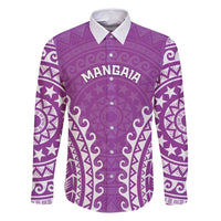 Custom Cook Islands Mangaia Family Matching Off Shoulder Maxi Dress and Hawaiian Shirt Polynesian Tribal Tattoo LT05 Dad's Shirt - Long Sleeve Pink - Polynesian Pride
